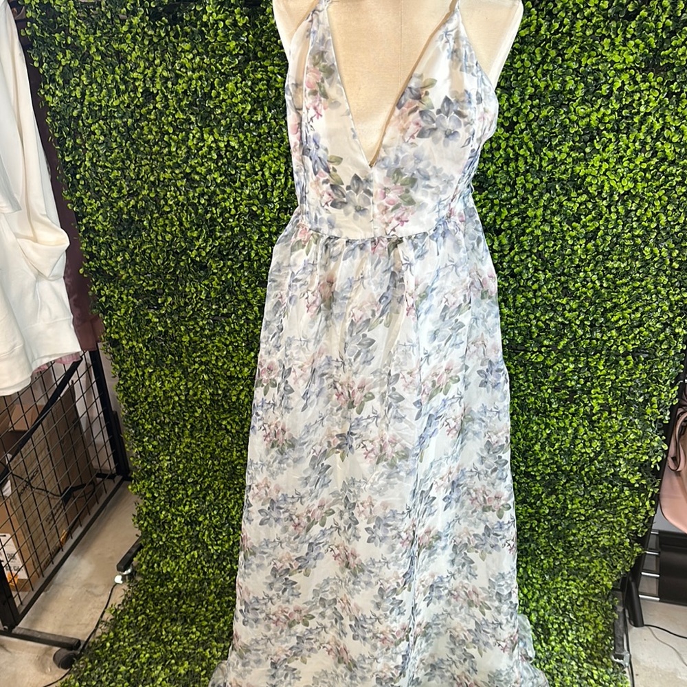 Lulu's White, blue, and pink Maxi Dress XL